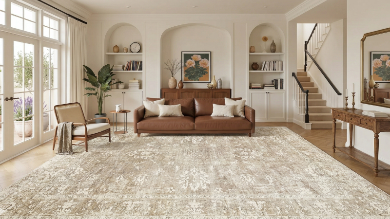 Soalmost washable vintage beige 8x10 large area rug best value under 70 dollars