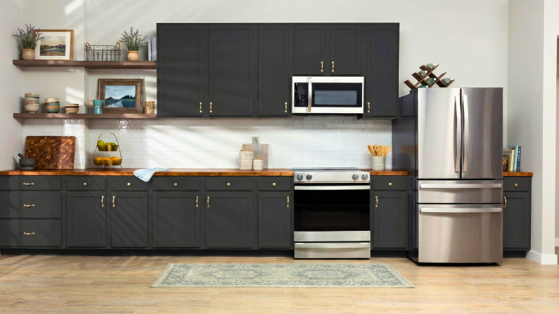 navy blue painted kitchen cabinets no sanding DIY budget renovation