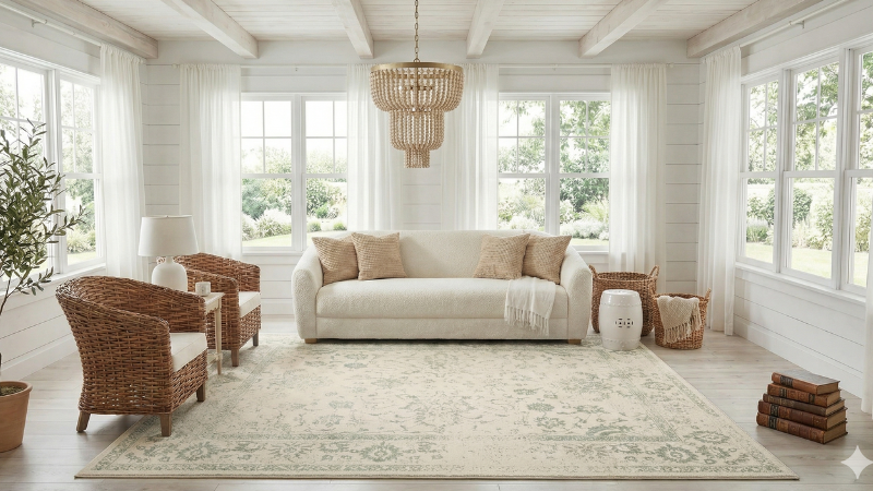SAFAVIEH Adirondack ivory sage vintage floral area rug quiet luxury living room