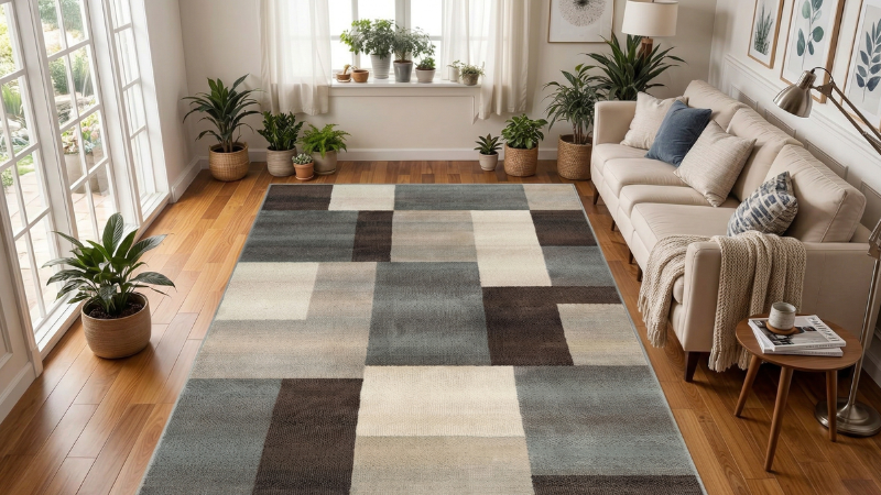 SUPERIOR mid-century modern geometric grey cream living room rug under 200 dollars